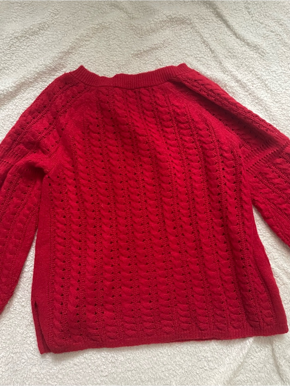 LOFT Bright Red Open-Knit Crewneck Sweater - Picture 6 of 7